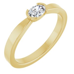 14K Yellow Gold Natural Diamond Oval 5 X 3.5 Mm Polished 1/4 Ct Natural Diamond Half Bezel Solitaire Ring Size 7