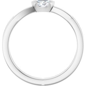 14K White Gold Natural Diamond Oval 5 X 3.5 Mm Polished 1/4 Ct Natural Diamond Half Bezel Solitaire Ring Size 7