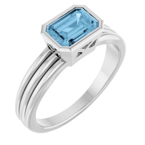 Sterling Silver Natural Sky Blue Topaz Emerald 7 X 5 Mm Polished Natural Sky Blue Topaz Bezel Set Solitarie Ring Size 7
