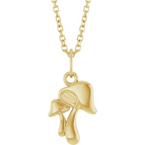 14K Yellow Gold 16.3 X 8.3 Mm 16-18 Mm Polished Mushroom Necklace