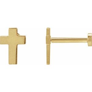14K Yellow Gold 7 X 5 Mm Pair Press Fit Back Included Polished Cross Earrings With Press Fit Posts And Backs