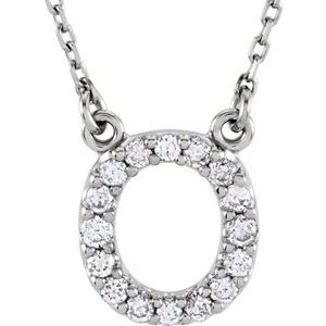 14K White Gold Initial O Round G-H I1 1/6 Ctw Natural Diamond Necklace, Length: 16 In