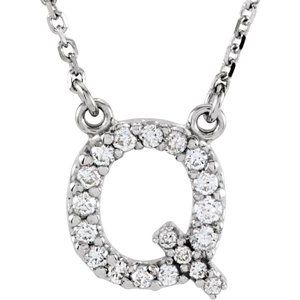 14K White Gold Initial Q Round G-H I1 1/6 Ctw Natural Diamond Necklace, Length: 16 In