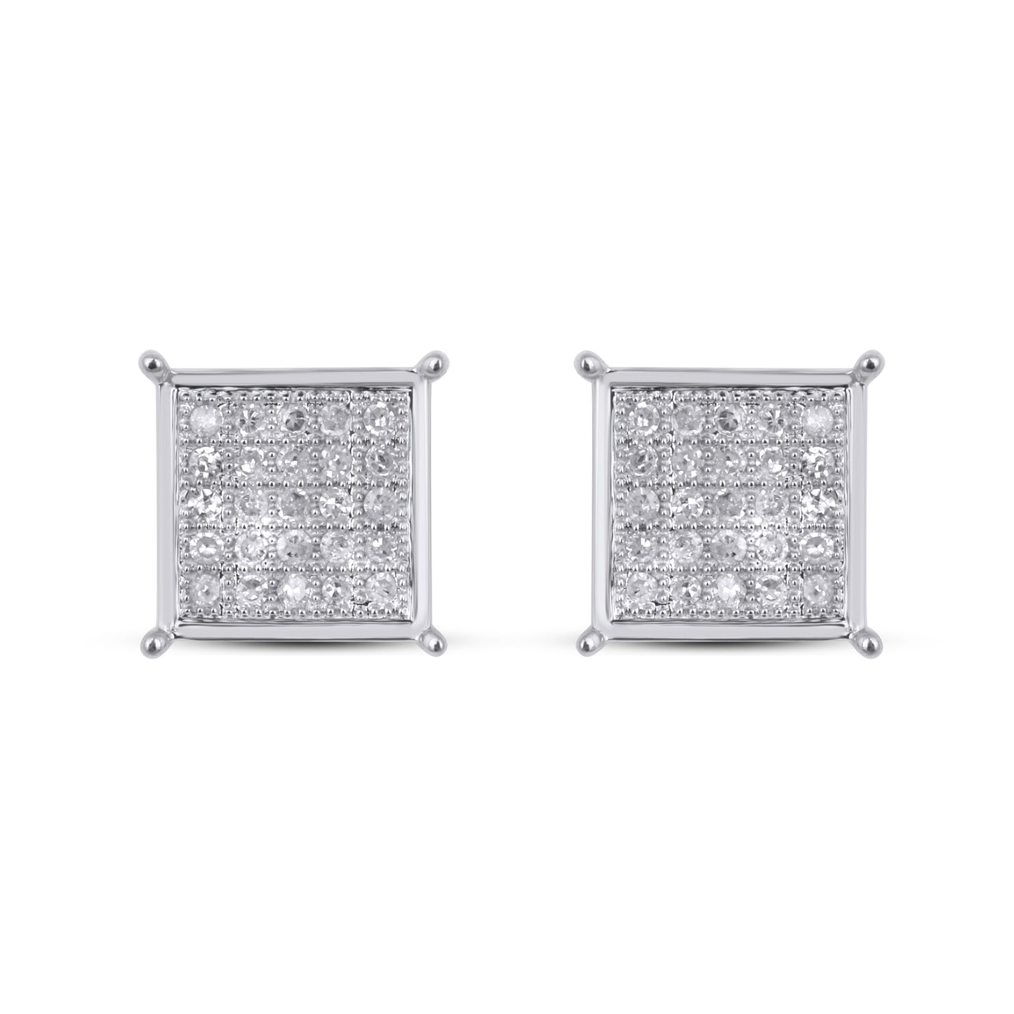10K White Gold 0.15 Cttw Diamond Square Earrings