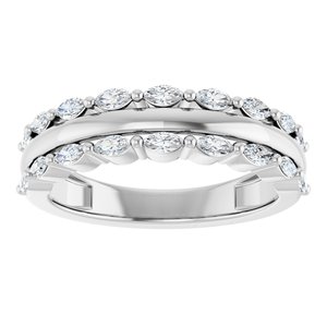 14K White Gold Marquise 3 X 1.5 Mm Polished 1/2 Ctw Natural Diamond Double Row Anniversary Band Size 7