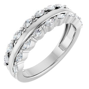 14K White Gold Marquise 3 X 1.5 Mm Polished 1/2 Ctw Natural Diamond Double Row Anniversary Band Size 7