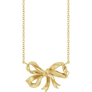 14K Yellow Gold 18.9 X 12.5 Mm 16 In Polished Freeform Bow Necklace