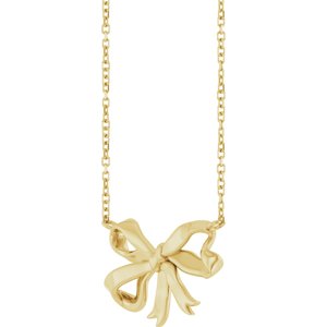 14K Yellow Gold 18.9 X 12.5 Mm 16 In Polished Freeform Bow Necklace