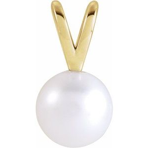14K Yellow Gold Pearl 6 Mm Cultured White Akoya Pearl Pendant