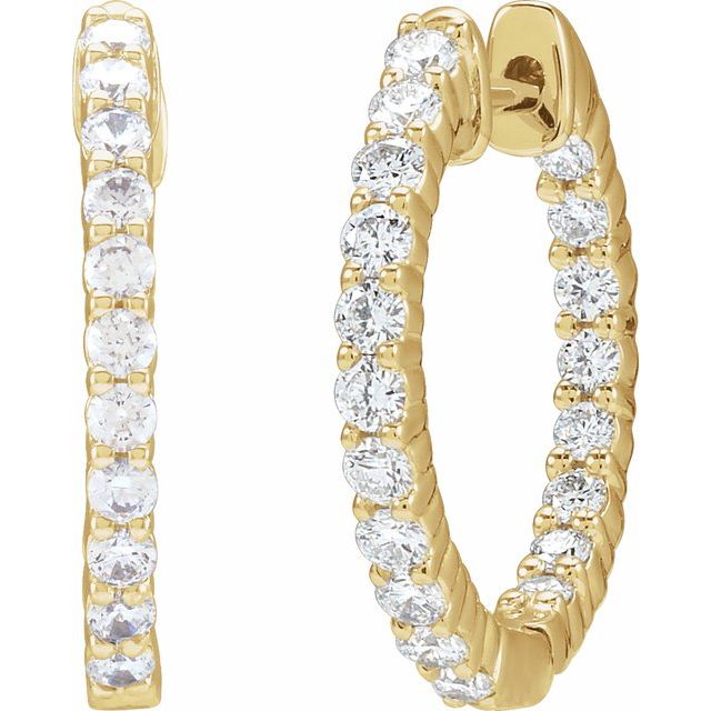 14K Yellow Or White Or Rose Gold Si1-Si2, Gh Hinged Polished Lab-Grown Diamond Inside-Outside Hoop Earrings