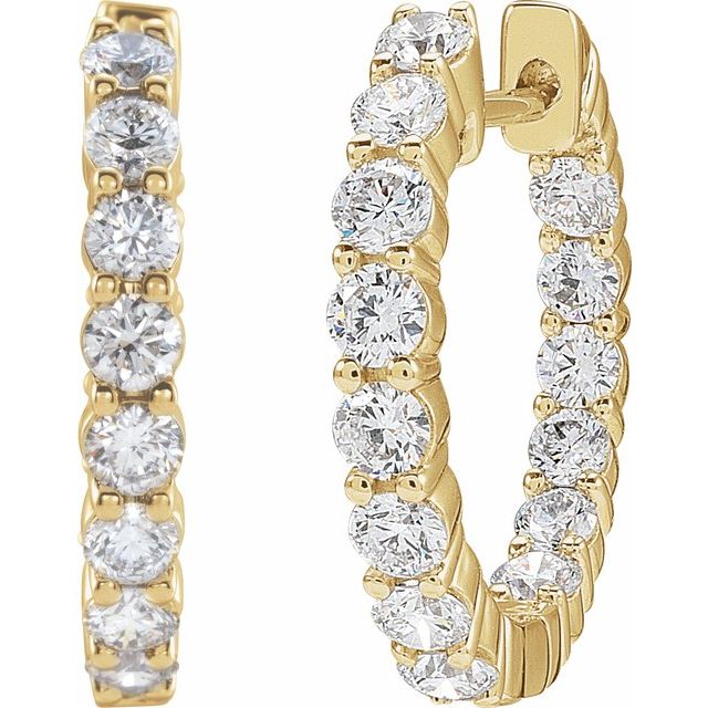 14K Yellow Or White Or Rose Gold Si1-Si2, Gh Hinged Polished Lab-Grown Diamond Inside-Outside Hoop Earrings