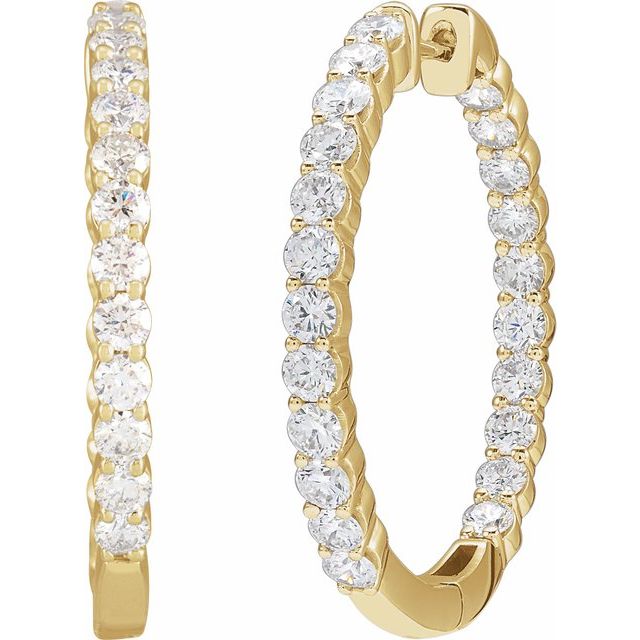 14K Yellow Or White Or Rose Gold Si1-Si2, Gh Hinged Polished Lab-Grown Diamond Inside-Outside Hoop Earrings