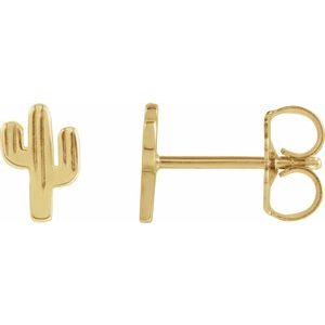 14K Yellow Gold 6.9 X 4.6 Mm Pair Friction Backs Polished Cactus Earrings