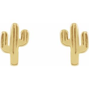14K Yellow Gold 6.9 X 4.6 Mm Pair Friction Backs Polished Cactus Earrings