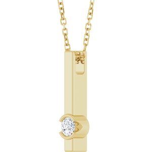 14K Yellow Gold Round 3Mm G-H I1 1/10 Ct Natural Diamond Solitaire Bar Necklace, Length: 18 In
