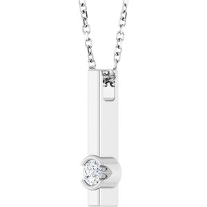 14K White Gold Round 3Mm G-H I1 1/10 Ct Natural Diamond Solitaire Bar Necklace, Length: 18 In