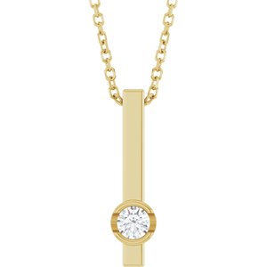 14K Yellow Gold Round 3Mm G-H I1 1/10 Ct Natural Diamond Solitaire Bar Necklace, Length: 18 In