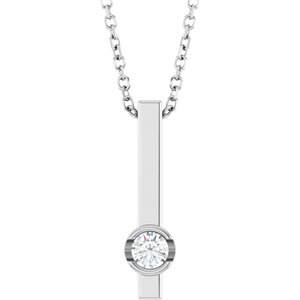 14K White Gold Round 3Mm G-H I1 1/10 Ct Natural Diamond Solitaire Bar Necklace, Length: 18 In