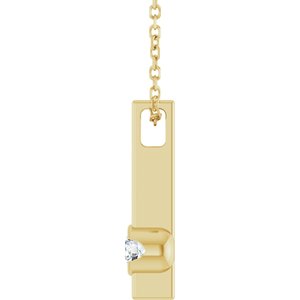 14K Yellow Gold Round 3Mm G-H I1 1/10 Ct Natural Diamond Solitaire Bar Necklace, Length: 18 In
