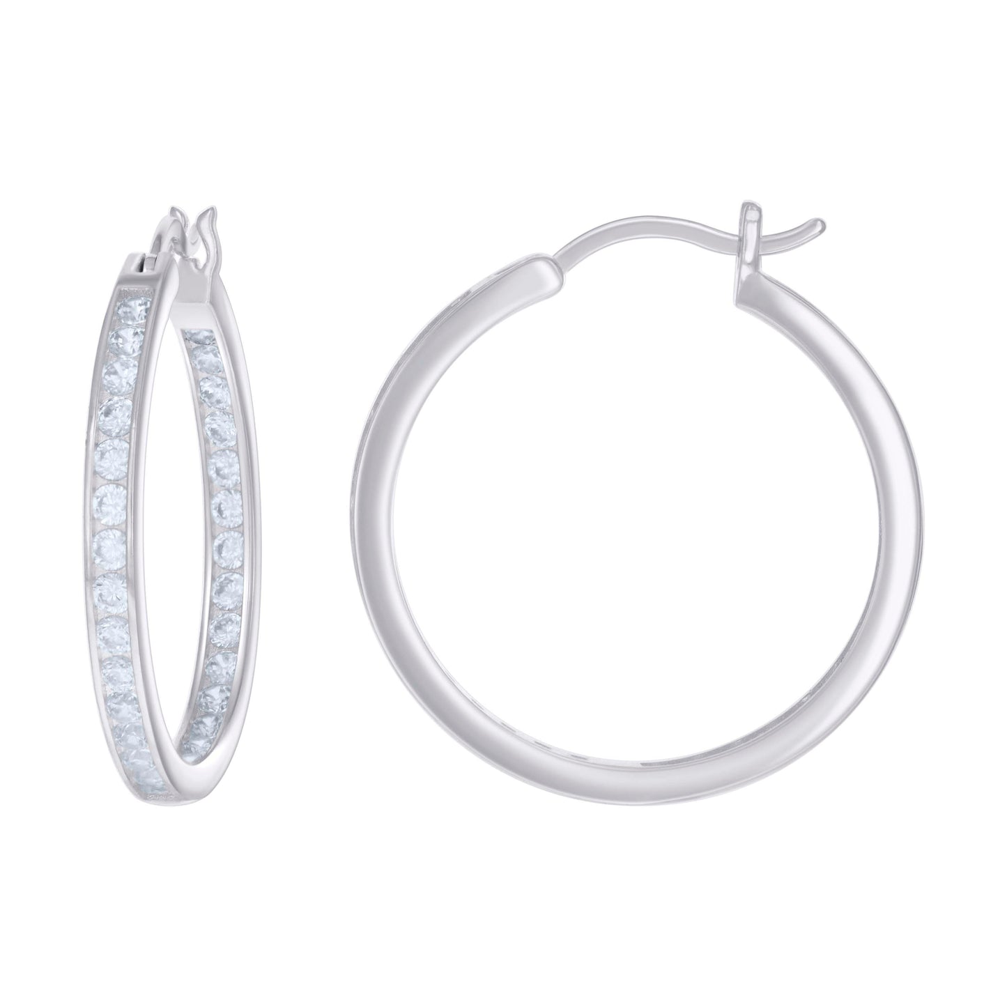 Sterling Silver Or Yellow-Tone Womens Cubic-Zirconia Inside-Out Hoop Earrings