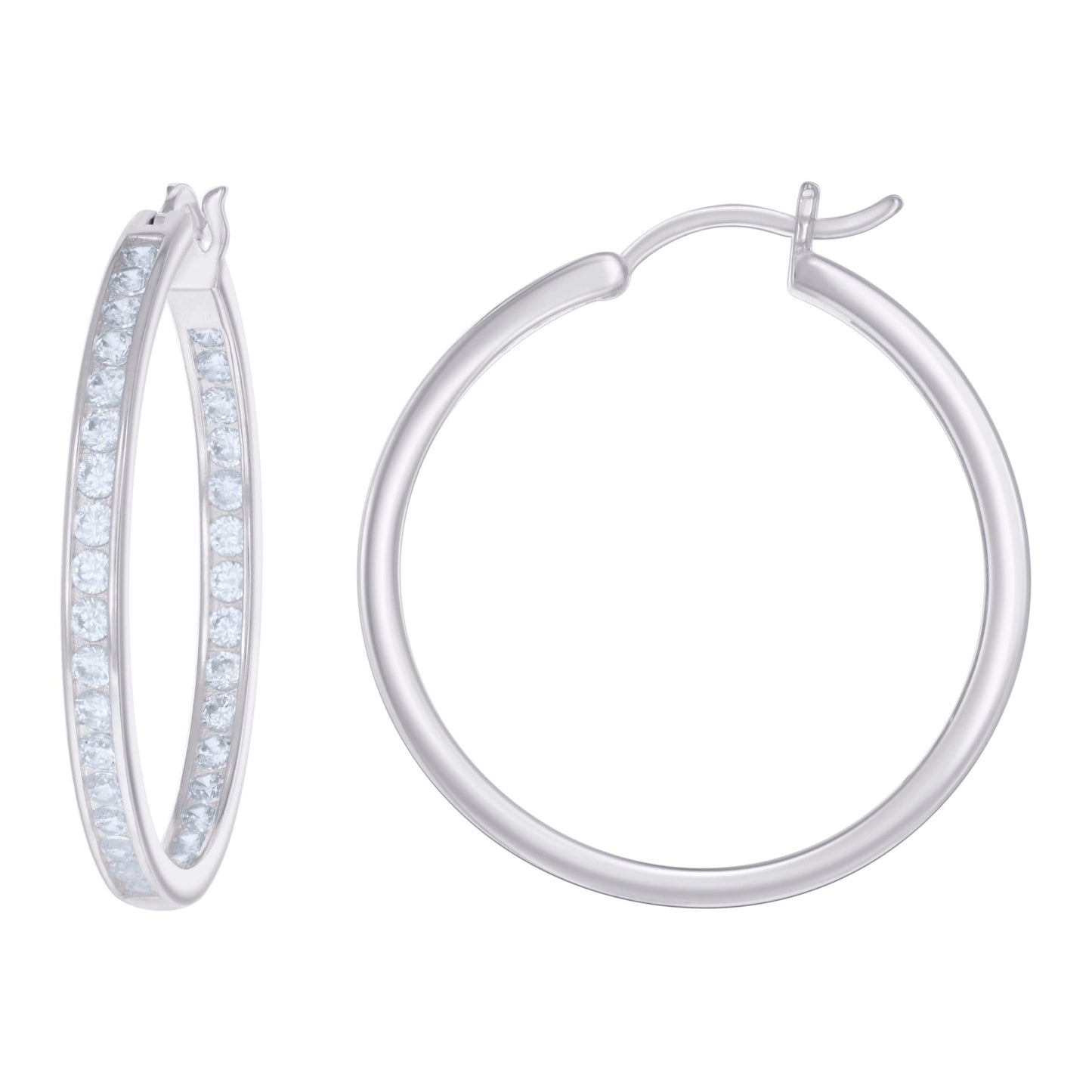 Sterling Silver Or Yellow-Tone Womens Cubic-Zirconia Inside-Out Hoop Earrings