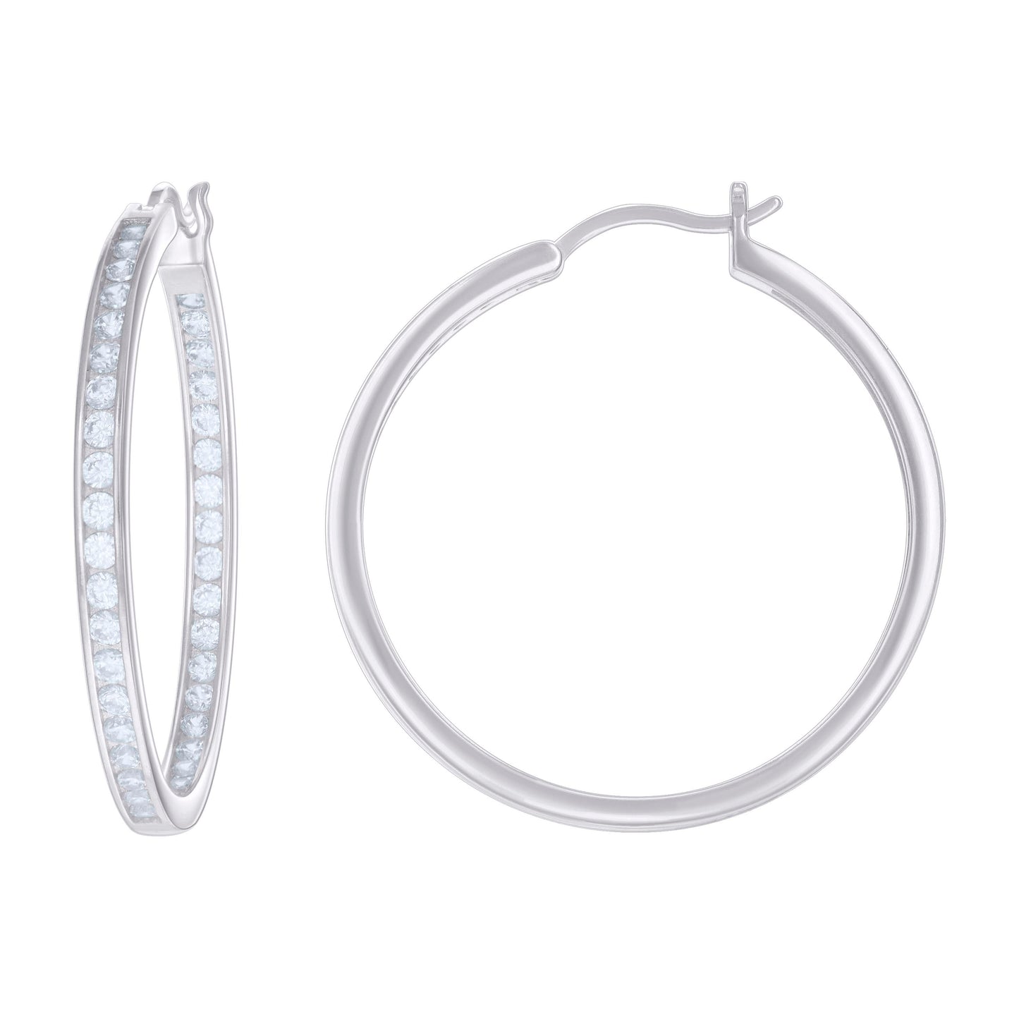 Sterling Silver Or Yellow-Tone Womens Cubic-Zirconia Inside-Out Hoop Earrings