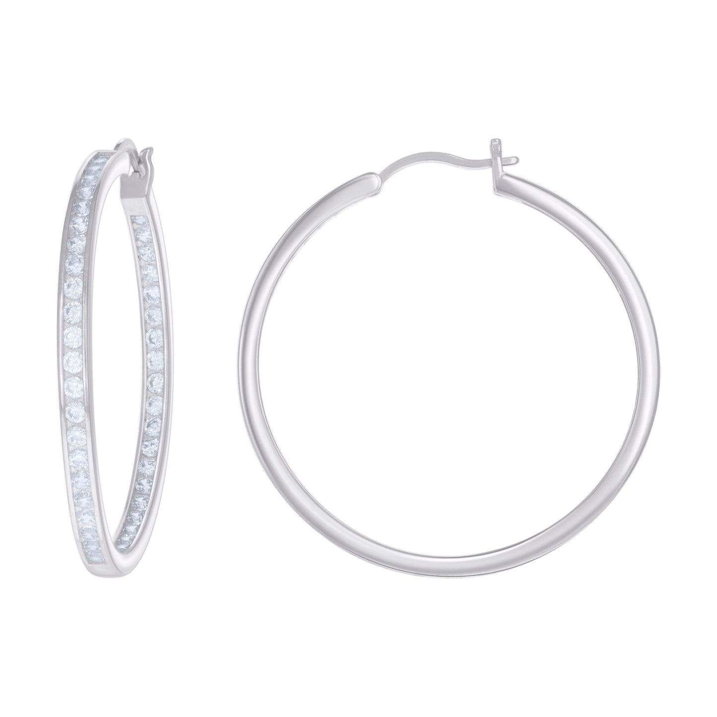 Sterling Silver Or Yellow-Tone Womens Cubic-Zirconia Inside-Out Hoop Earrings