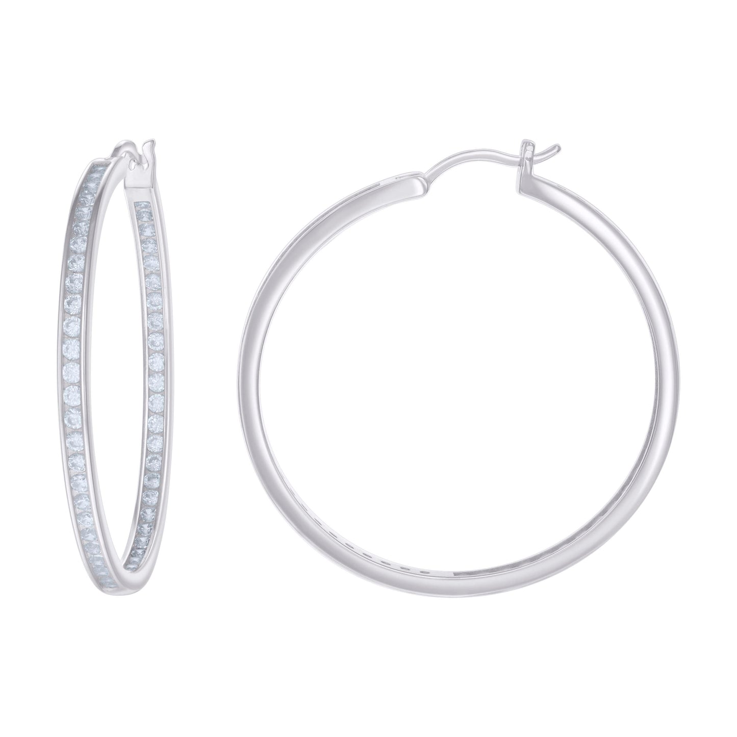 Sterling Silver Or Yellow-Tone Womens Cubic-Zirconia Inside-Out Hoop Earrings