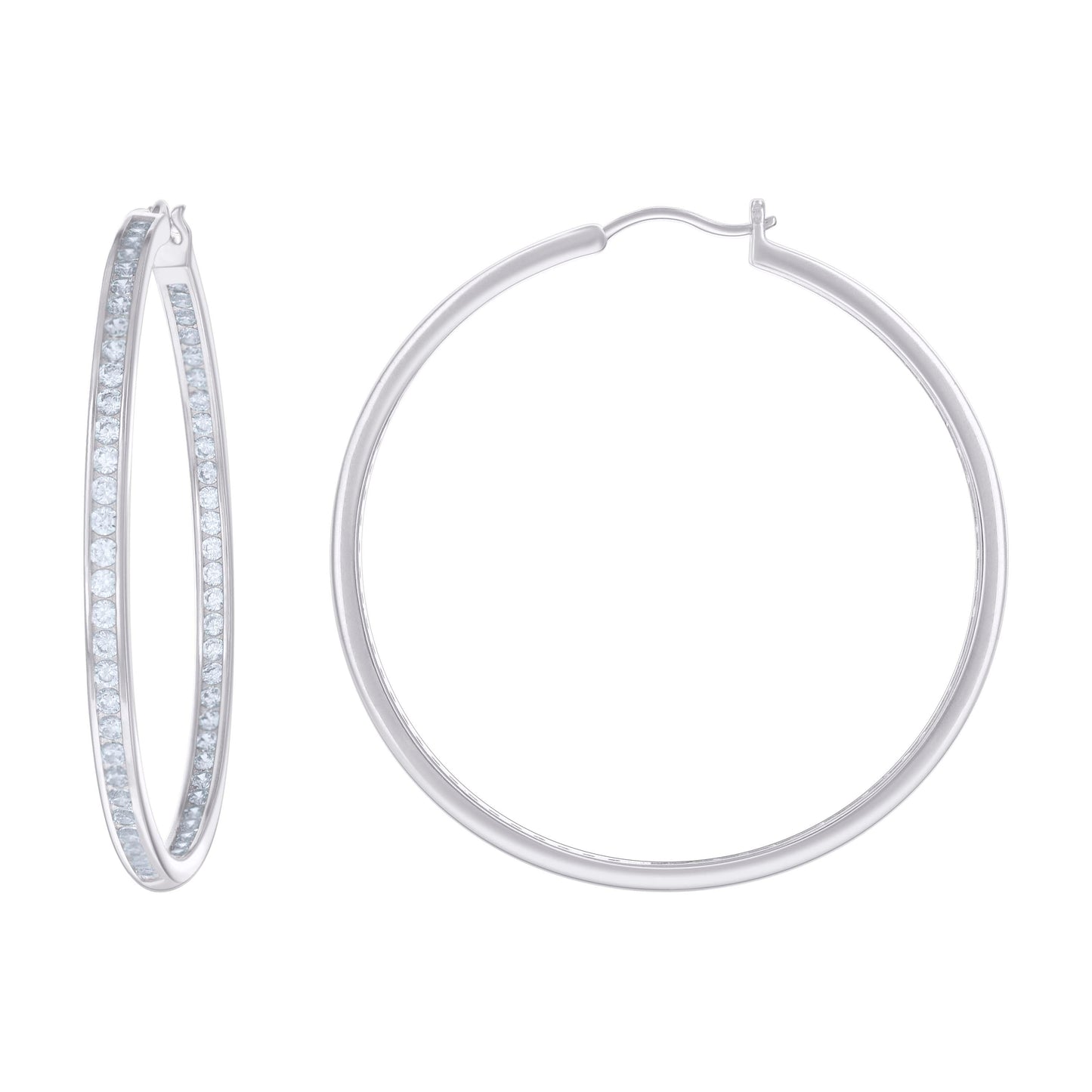 Sterling Silver Or Yellow-Tone Womens Cubic-Zirconia Inside-Out Hoop Earrings