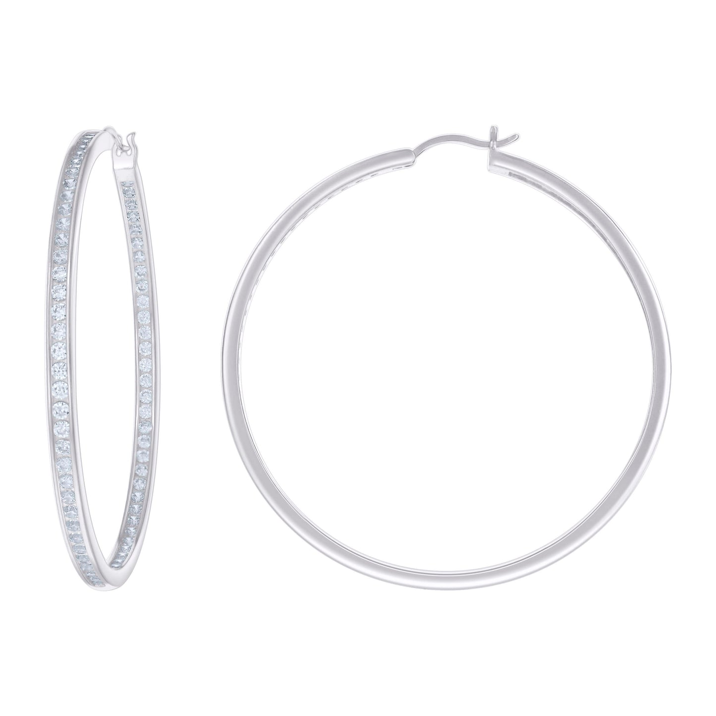 Sterling Silver Or Yellow-Tone Womens Cubic-Zirconia Inside-Out Hoop Earrings