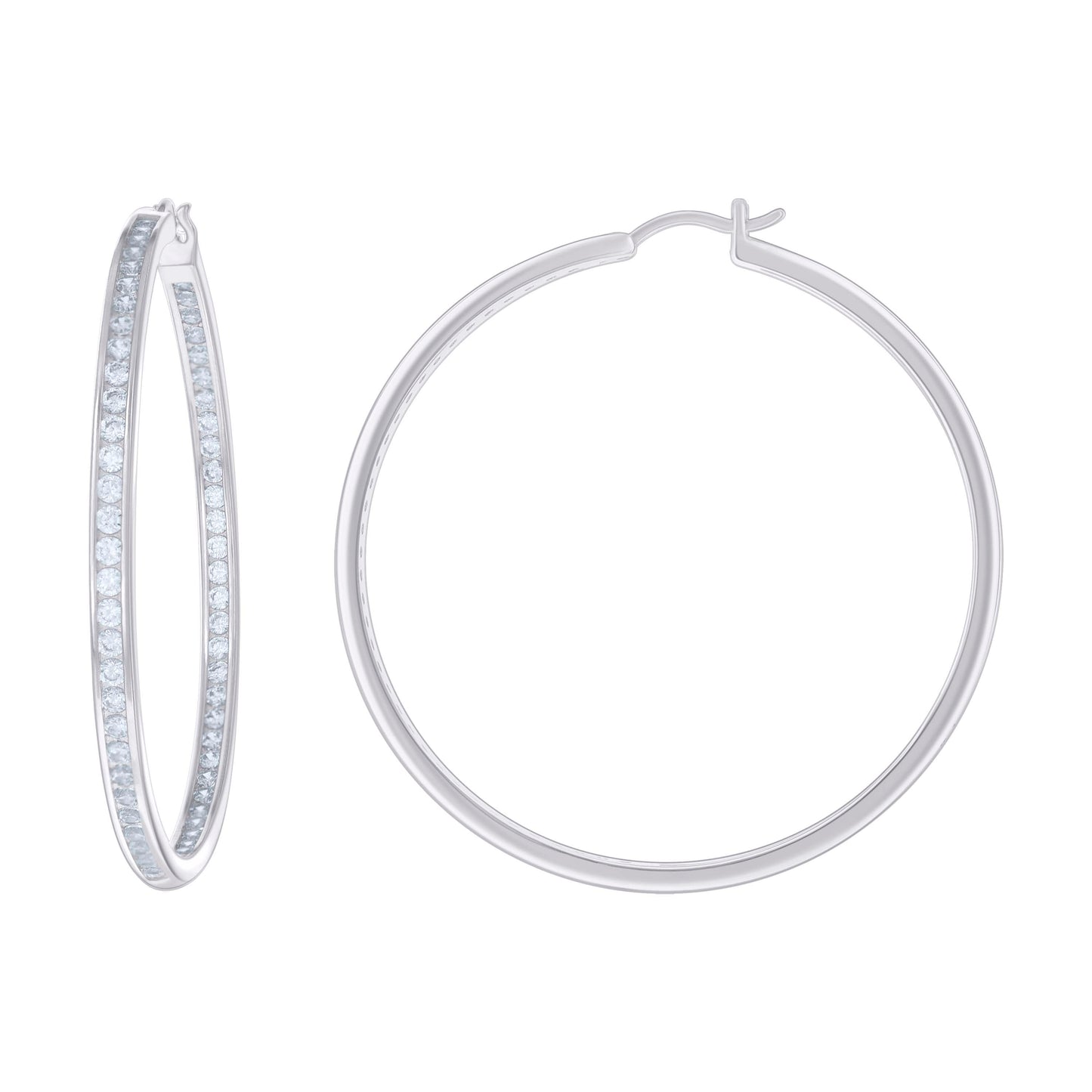 Sterling Silver Or Yellow-Tone Womens Cubic-Zirconia Inside-Out Hoop Earrings