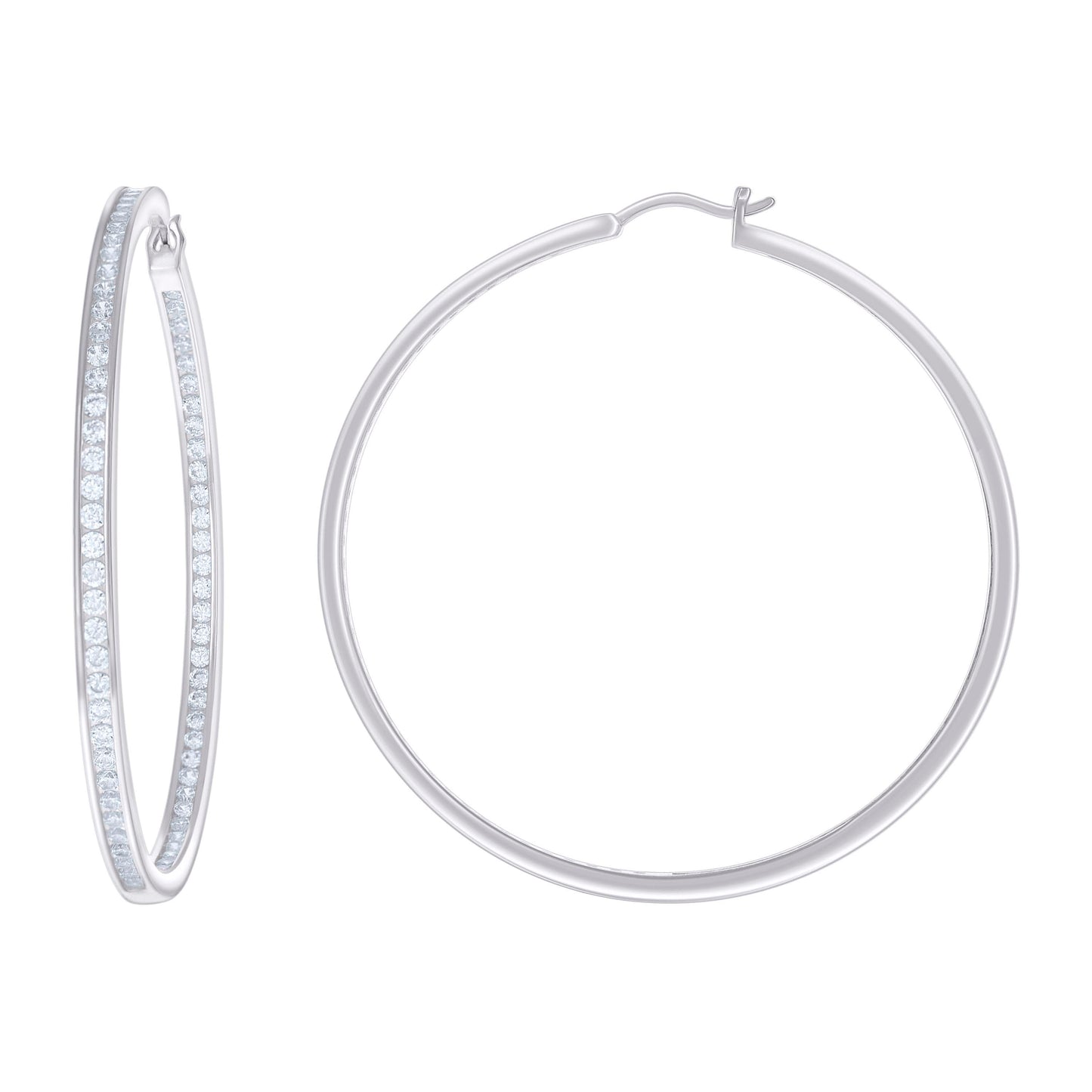 Sterling Silver Or Yellow-Tone Womens Cubic-Zirconia Inside-Out Hoop Earrings