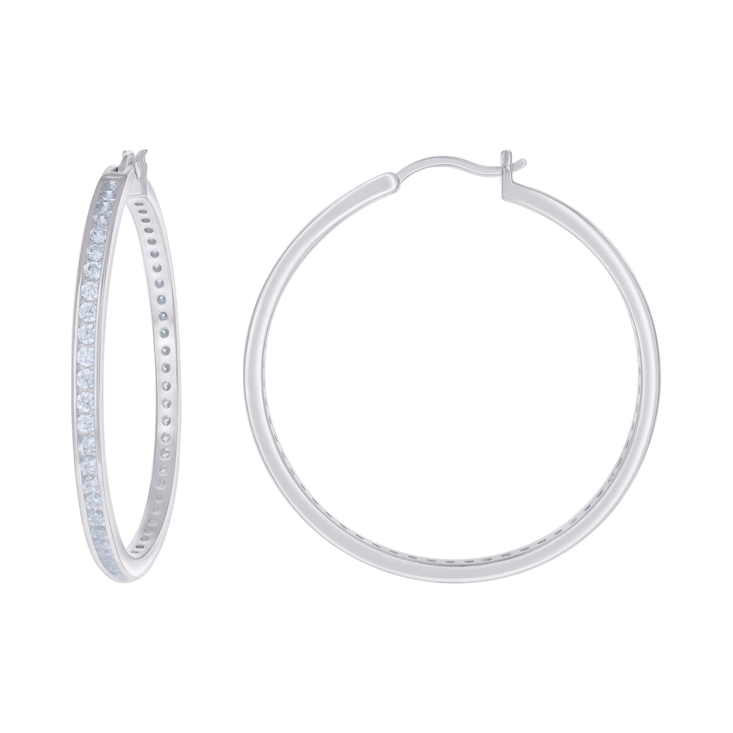 Sterling Silver Or Yellow Tone Womens Cubic-Zirconia Single Row Cubic Zirconia Hoop Earrings