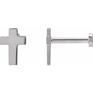 14K White Gold 7 X 5 Mm Pair Press Fit Back Included Polished Cross Earrings With Press Fit Posts And Backs