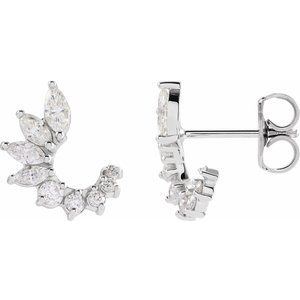 14K White Gold Marquise 4 X 2 Mm 1/2 Ctw Natural Diamond Front-Back Earrings