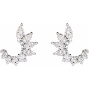 14K White Gold Marquise 4 X 2 Mm 1/2 Ctw Natural Diamond Front-Back Earrings