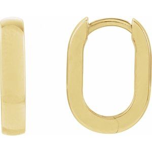 14K Yellow Gold Pair Elongated Oval Domed Hoop Earrings, Length: 14 Mm, Thickness: 3 Mm
