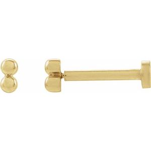 14K Yellow Gold 3.2 X 1.6 Mm Pair 6 Mm Polished 2 Bead Stud Earrings With Press Fit Post And Back