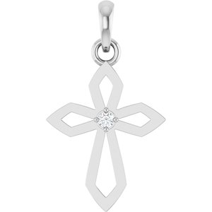 Sterling Silver Round 1.5Mm G-H I1 .02 Ct Natural Diamond Cross Pendant