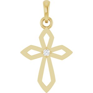 14K Yellow Gold Round 1.5Mm G-H I1 .02 Ct Natural Diamond Cross Pendant