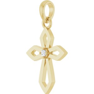 14K Yellow Gold Round 1.5Mm G-H I1 .02 Ct Natural Diamond Cross Pendant