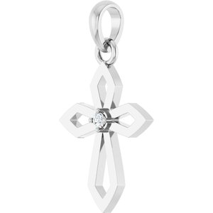 Sterling Silver Round 1.5Mm G-H I1 .02 Ct Natural Diamond Cross Pendant