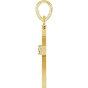14K Yellow Gold Round 1.5Mm G-H I1 .02 Ct Natural Diamond Cross Pendant