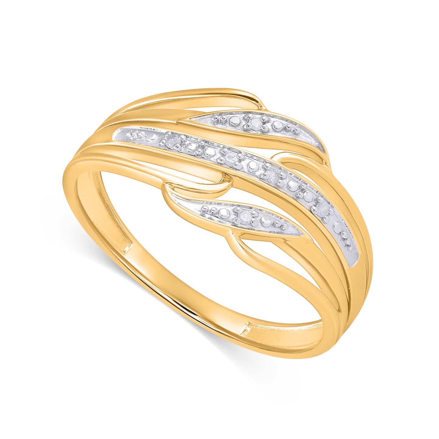 925 Sterling Silver Yellow Tone 0.04 Cttw Diamond Ladies Band