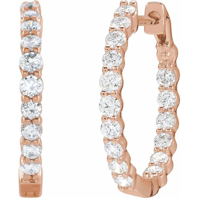 14K Yellow Or White Or Rose Gold Si1-Si2, Gh Hinged Polished Lab-Grown Diamond Inside-Outside Hoop Earrings