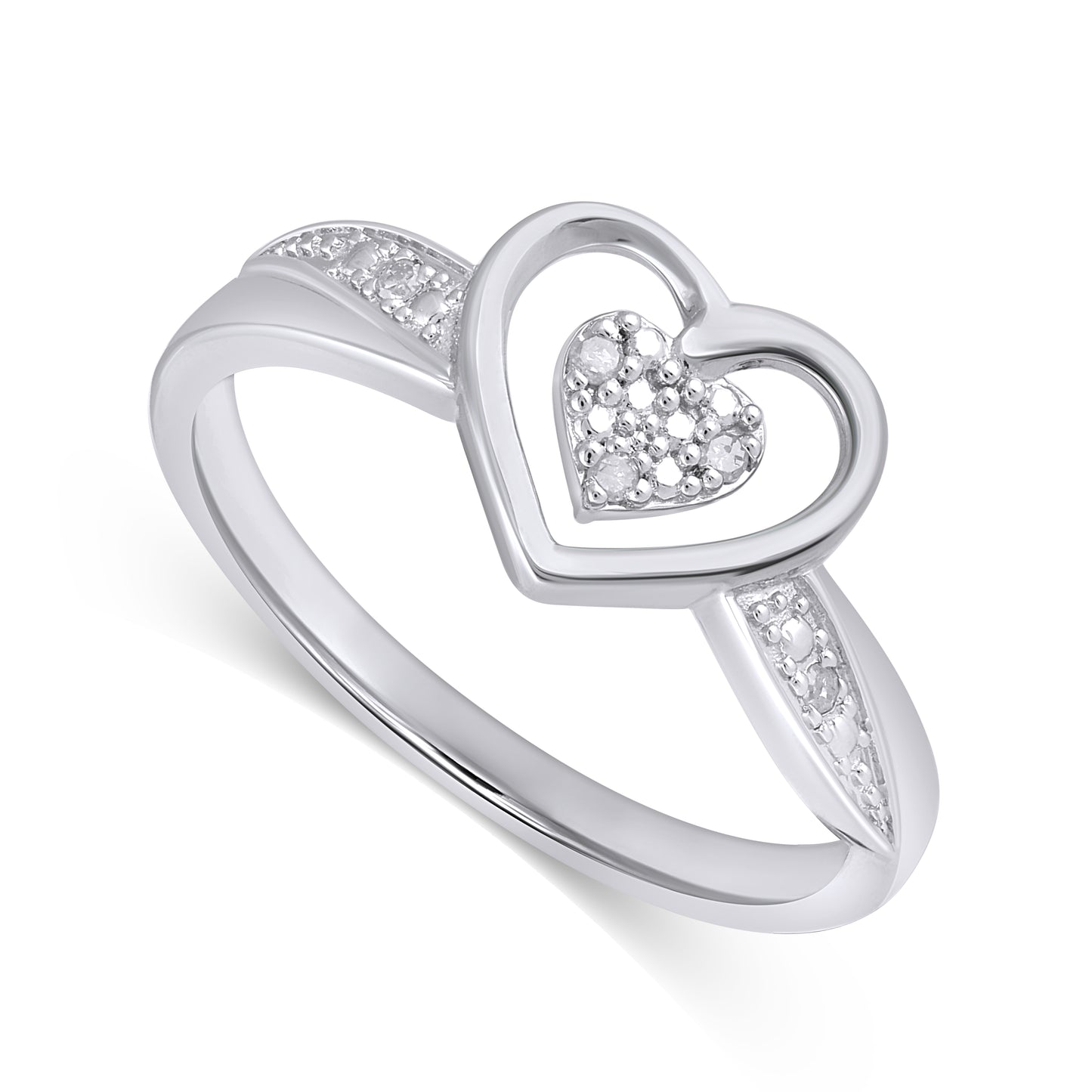 925 Sterling Silver 0.03 Cttw Diamond "Heart" Ladies Ring