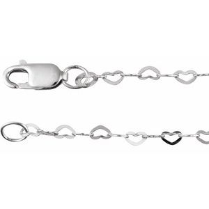 14K Yellow Or White Or Rose Gold Or Sterling Silver 1.9 Mm Lobster Clasp Flat Heart 7" Chain