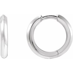 Sterling Silver Pair Knife Edge Hinged Hoop Earrings, Length: 15 Mm, Thickness: 2 Mm