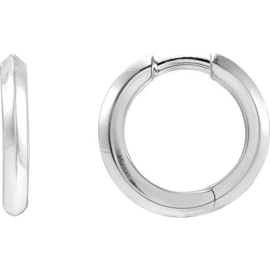 14K White Gold 15 Mm 2 Mm Each Hinged Polished Knife Edge Hinged Hoop Earring