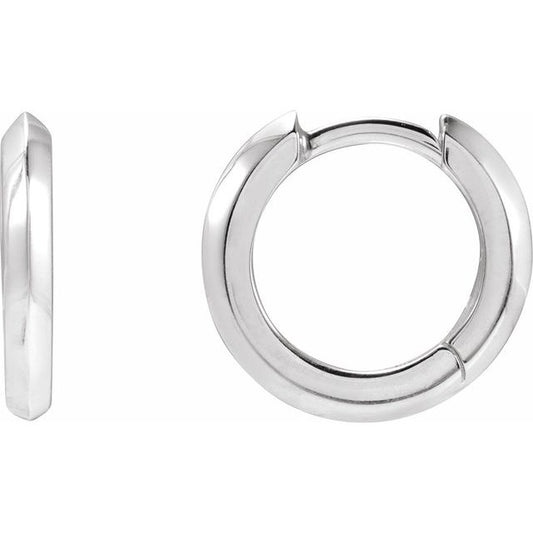 14K White Gold 12.5 Mm 2 Mm Each Hinged Polished Knife Edge Hinged Hoop Earring